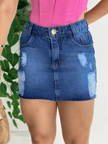 Women Denim Skirts - 藍色 - 查看 1