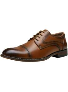 SHOESMALL Men's Formal Polished Brown Dress Shoes Fashion Classic Cap Toe Brogue Business Derby Oxford Work  Shoes - BMY636 màu nâu bóng - Xem 3