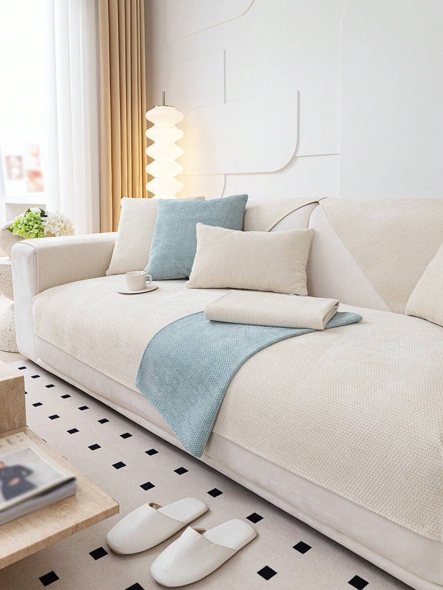 1條純色沙發巾沙發墊沙發靠背扶手墊四季通用 - 米色 - 查看 1