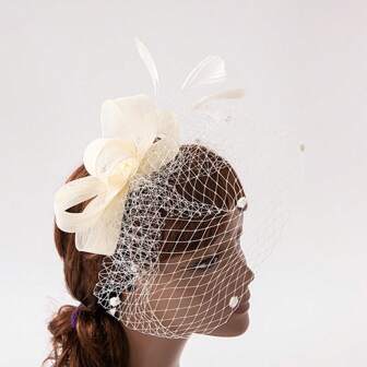 1pc Multicolor Vintage Mesh Headpiece With Feather & Flowers For Horse Racing, Dance Party, Women's Hair Accessories, Hair Clip, Spring Headband Valentine's Day Accessories