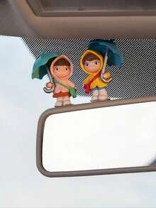 2 件裝樹脂可愛雨女孩娃娃雨傘卡通汽車後視鏡挂件,通用汽車裝飾 - 彩色 - 查看 2