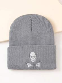 1pc Men's Embroidered Skull Beanie Street Skeleton - Grey - View 2