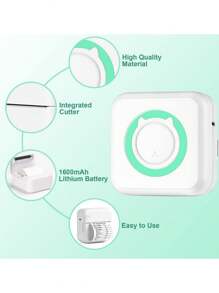 1pc Mini Portable Sticker Label Printer - Green - View 3