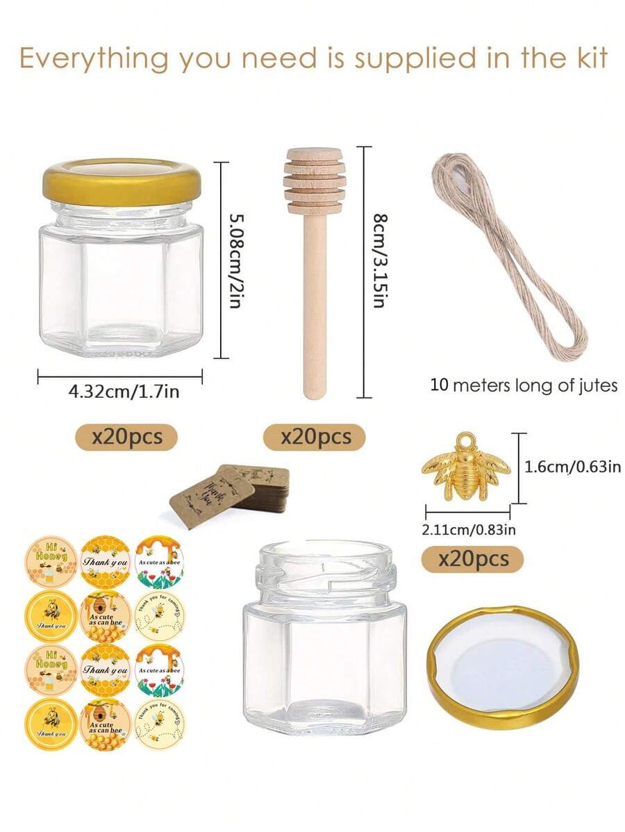 20pcs Mini Honey Jars 1.5 oz Glass Honey Jars with Gold Lids, Wooden