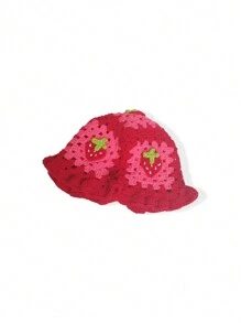 Boho 1pc Women's Crochet Strawberry Pattern Bucket Hat Suitable For Daily Wear Winter Fall Valentine's Day Winter Outfits - Red - View 3