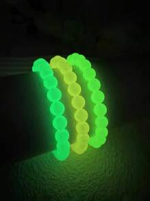 3入組女士夜光多彩珠子手鍊,最好的朋友彈性魅力手鍊 - 彩色 - 查看 1