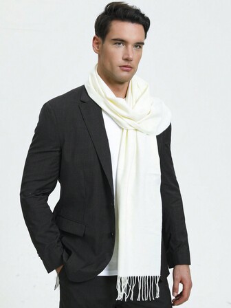 1條男士實色流蘇圍巾,冬季西裝/外套/大衣的時尚配飾,節日中一份溫暖的禮物