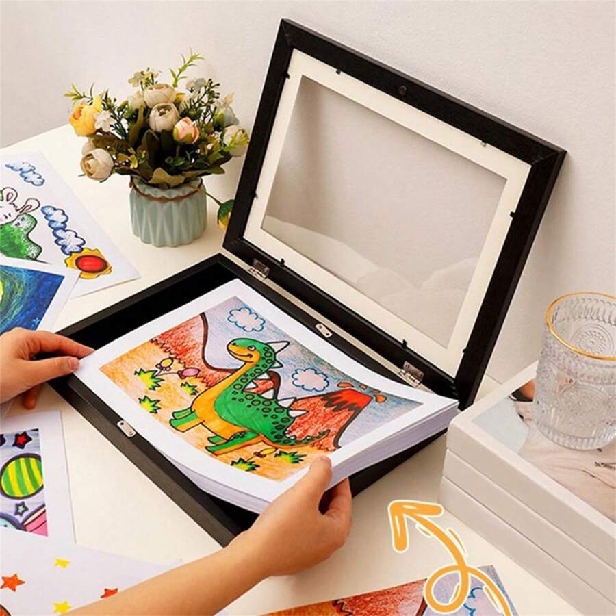 1 Piece Art Frame Photo Frame Set, A4 Size Wooden Frame, Illustration Organizer, Home And Office Art Exhibition, Oil Painting Storage Box, Picture Frame Photo Frame, Foldable Picture Frame Can Store Picture Frame, Photo, Dry Flower Decoration Picture Frame, Gift, Wall Decoration Party Decoration - Black - View 1