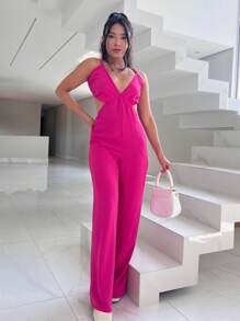 Women Jumpsuits - 玫紅色 - 查看 3