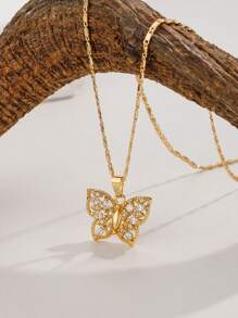 1 套時尚金色銅蝴蝶形狀和全水鑽裝飾手鍊、耳環和項鍊套裝,適合女士日常佩戴、生日禮物和高端節日禮物