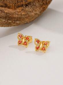 1 套時尚金色銅蝴蝶形狀和全水鑽裝飾手鍊、耳環和項鍊套裝,適合女士日常佩戴、生日禮物和高端節日禮物