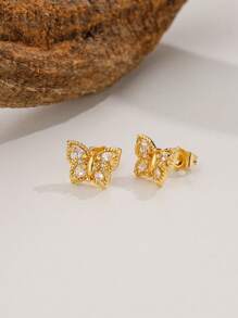 1 套時尚金色銅蝴蝶形狀和全水鑽裝飾手鍊、耳環和項鍊套裝,適合女士日常佩戴、生日禮物和高端節日禮物