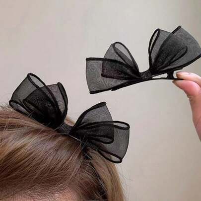 2pcs/Pack Mesh Bowknot Hair Clips For Girl