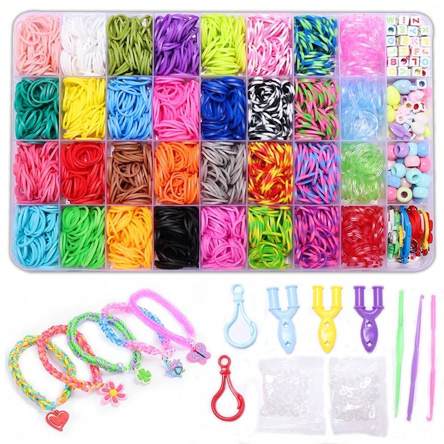 Rubber Bands Bracelet Kit, Loom Bracelet Making Kit For Kids, Rubber Bands Refill Loom Set, Loom Bands Kit,Friendship Bracelet Girls Creativity Birthday Gift Kits Random Accessory Color - Bead Kit - View 1