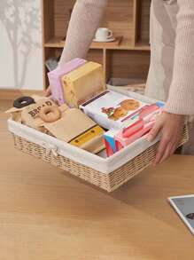 Caja de almacenamiento de escritorio para maquillaje, llaves, bandejas de snacks, organizador de almacenamiento de ratán para sala de estar, canasta tejida estilo bohemio, maceta de cuerda natural, decoración de jardín de ratán natural con marco metálico, canastas boho para aire libre con estilo costero, canasta geométrica, para volver a la escuela