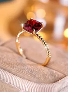 1pc Fashionable And Simple Artificial Square Shaped Red Cubic Zirconia Decorated Ring For Women, Ideal Gift For Engagement, Wedding, Party And Other Occasions - Red - View 4