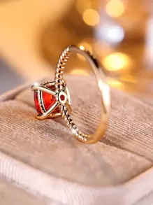 1pc Fashionable And Simple Artificial Square Shaped Red Cubic Zirconia Decorated Ring For Women, Ideal Gift For Engagement, Wedding, Party And Other Occasions - Red - View 3