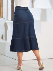 Women Denim Skirts - Medium Wash - View 2