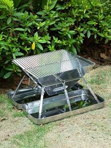 1PC Portable Camping Charcoal Grill with Carrying Bag for Backpacking / Stainless Steel Grill / Outdoor Stove Burner / Hiking Travel Picnic BBQ - Silver - View 4