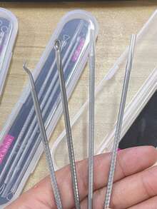 4入組/套不銹鋼祛痘針套裝、祛痘器、黑頭粉刺去除器、面部清潔工具套件