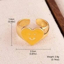 1pc Adjustable Open Heart Design Copper Plated Ring, Women's Accessory For Date And Party, Gift - Yellow - View 6