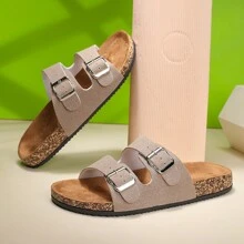 2025 Fashionable Buckle Flat Soft Wood Slide Sandals, Vacation Style Summer Unisex Beach Outdoor Casual Slippers