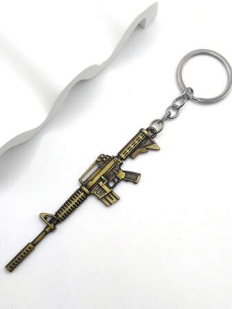 1pc Men's Bronze Finish Large Submachine Gun Model Bag Hanging Decoration Key Ring Suitable For Daily Use