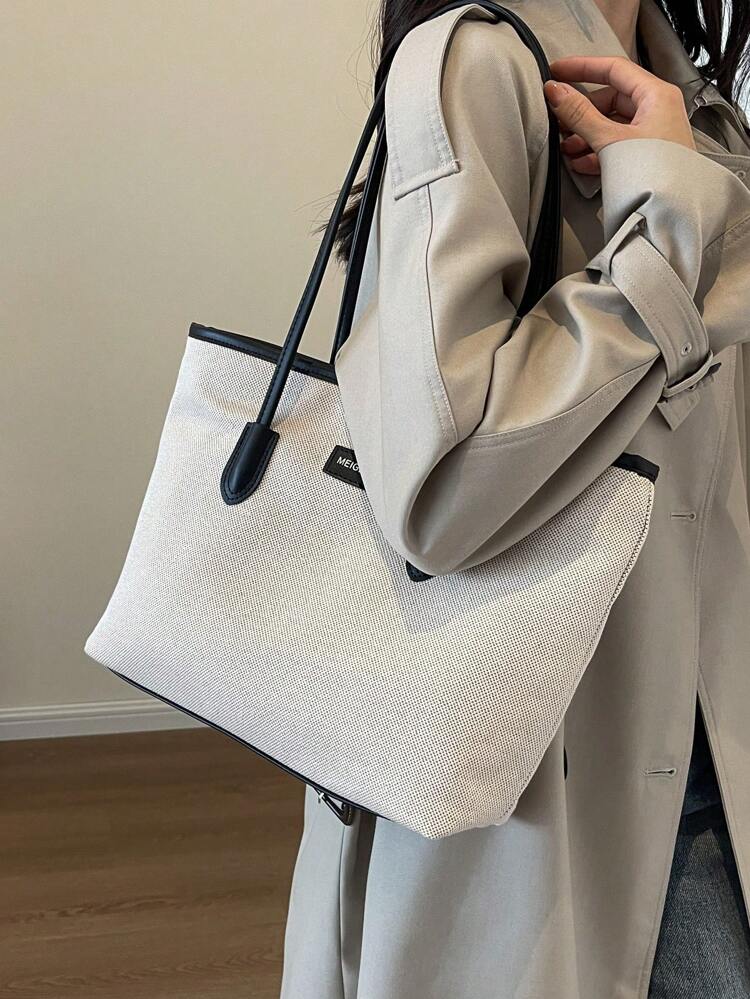 Large Capacity Colorful Handbag, Shoulder Bag For College Classroom, Backpack, Back To School, Lightweight And Portable, Business Casual Style, Suitable For Teenagers, Women, College Students, White-Collar Workers, And Young Professionals, Perfect For Back To School, University, Office, Middle School, High School, Work, Business, Commuting, Fashion Zipper Tote