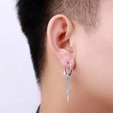 1pair Vintage Crossed Sword Design Titanium Steel Dangle Earrings - Silver - View 3