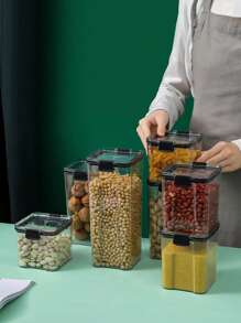 1只精美廚房食物容器谷物穀物分類密封儲物罐,防潮防蟲乾果茶麵條收納盒/黑色