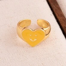 1pc Adjustable Open Heart Design Copper Plated Ring, Women's Accessory For Date And Party, Gift - Yellow - View 1