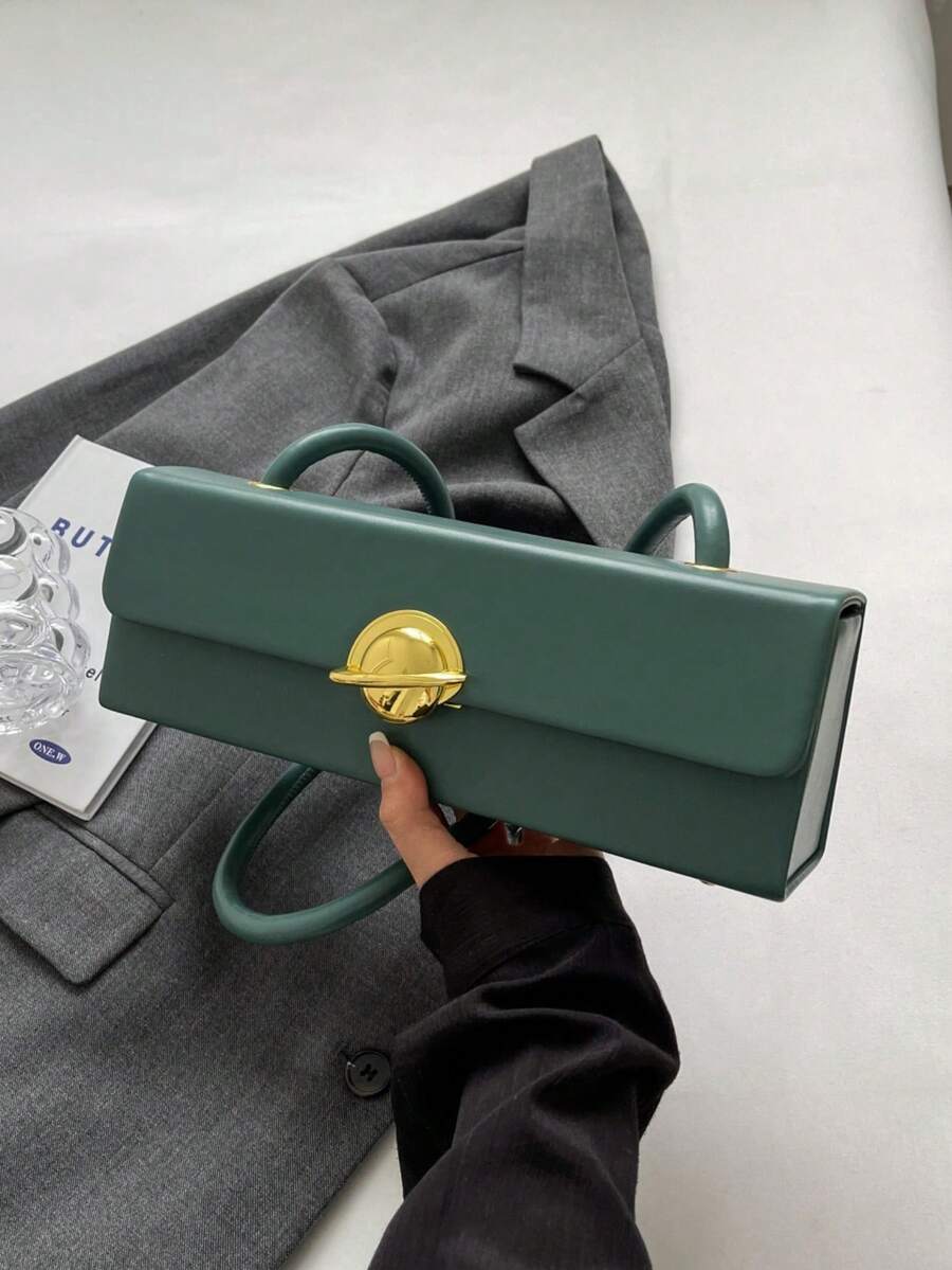 1pc Plain Rectangular Women's Shoulder Bag - Green - View 1