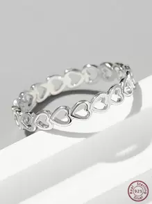 愛心設計銀婚戒適合女士新娘婚禮精細首飾類 - 銀色 - 查看 18