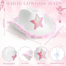 3 件套女式白色五角星粉色羽毛西部牛仔帽 + 粉色心形太阳镜 + 粉色围巾，适合圣诞节、音乐节、舞会使用。牛仔帽女牛仔帽万圣节 - 粉色 - 查看 5