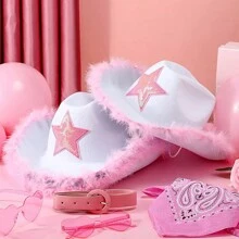 3 件套女式白色五角星粉色羽毛西部牛仔帽 + 粉色心形太阳镜 + 粉色围巾，适合圣诞节、音乐节、舞会使用。牛仔帽女牛仔帽万圣节 - 粉色 - 查看 4