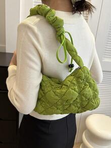 1pc Drawstring Design Fashionable Pleated Shoulder Bag Suitable For Women's Daily Use - Green - View 1