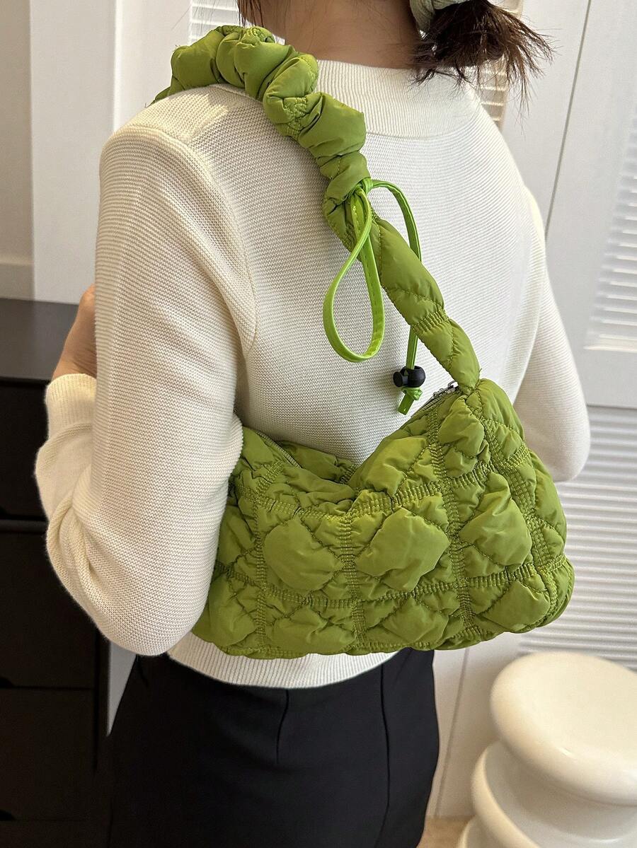 1pc Drawstring Design Fashionable Pleated Shoulder Bag Suitable For Women's Daily Use - Green - View 1