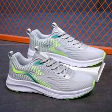 男士春/夏款有字母補丁裝飾的綁帶輕便透氣針織運動休閒鞋,適用於戶外運動跑步 - 灰色 - 查看 2