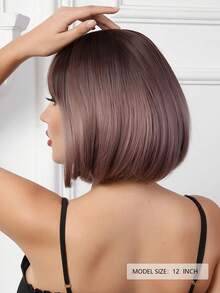 Tóc tổng hợp Tóc giả thẳng Tóc giả ngắn có tóc mái nhiều màu Máy làm đầy đủ 12 inch  Tóc giả dành cho phụ nữ Sử dụng hàng ngày trong bữa tiệc - Nhiều màu - Xem 5