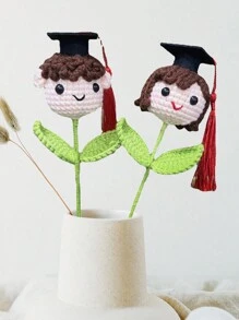 1 件成品鉤針花畢業手工編織花束博士帽男孩女孩針織花工藝品朋友畢業教師節禮物 - 女孩 - 查看 2