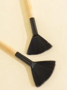 2支/套 竹柄扇形高光化妆刷，化妆工具，可用于除尘、键盘清洁