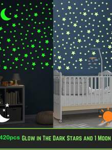 421Pcs Glow In The Dark Wall Stickers Luminous Glow In The Dark Stars Moon For Ceiling Noctilucent Wall Stickers Murals Decals For Home Art, Stickers, Wall Decal, Vinyl Decal For Home Decorations, Spring Decoration Items Refresh Your Home, Rama Decoration Stickers Gifts Birthday Graduation