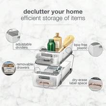 Plastic Multipurpose Organizer with Divided Slide Out Storage Bins,2 Tier Under Sink and Cabinet Organizer Rack, Frost - Silver - View 2