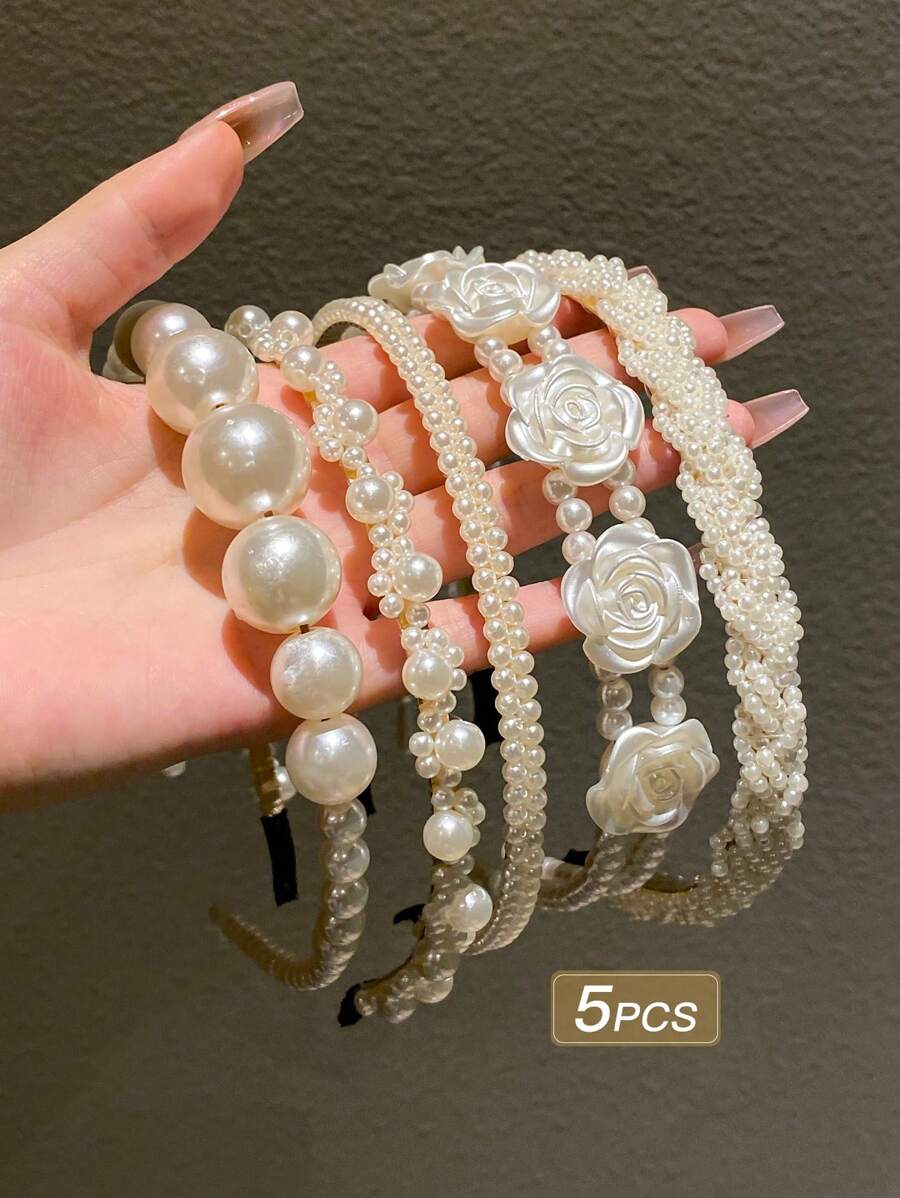 Bộ 5 chiếc kẹp tóc cài bên hông trang trí ngọc trai giả sang trọng dành cho nữ, thích hợp làm phụ kiện tóc cho ngày Valentine, mùa hè, kỳ nghỉ, du lịch, lễ hội, sinh nhật. - trắng - Xem 1