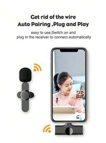 AyeBeau Type-c接口無線領夾話筒,高靈敏度2.4g,適用於直播、短視頻拍攝、採訪和手機錄音:1*接收器 + 2*麥克風 - 黑與白 - 查看 4