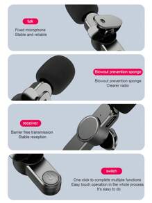 AyeBeau Type-c接口無線領夾話筒,高靈敏度2.4g,適用於直播、短視頻拍攝、採訪和手機錄音:1*接收器 + 2*麥克風 - 黑與白 - 查看 12