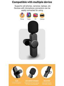 AyeBeau Type-c接口無線領夾話筒,高靈敏度2.4g,適用於直播、短視頻拍攝、採訪和手機錄音:1*接收器 + 2*麥克風 - 黑與白 - 查看 10