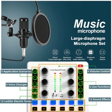 A Set Of Podcasting Equipment, Including A Black BM-800 Podcasting Microphone Package With A Voice Converter And A Condenser Recording Studio Microphone, And A Live Sound Card-Audio Interface For Notebook Computers For Live Streaming And Vlog Recordings. - White - View 2
