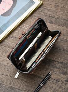 SHABILI 1 件纯色褶皱纹理角饰 PU 皮革长款钱包，容量大，多个卡槽，适用于旅行商务秋季物品防盗便携式轻便礼品手拿包手提包手拿包零钱包钱包感恩节胸包挎包皮包流浪包礼物复古包情人节钱包情人节旅行必需品包贴纸冬季棕色包情人节礼物情人节男士礼物节日学校运动生活男士钱包 - 棕色 - 查看 4