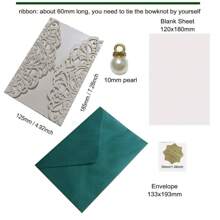 10sets Ivory Wedding Invitation Card Laser Cut With Blank Sheet +Envelope+Ribbon+Pearl Rhinestone - Multicolor - View 2